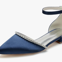 Women Pointed Toe Wedding Pumps Beaded Satin Flats Prom Evening Dress Flat Shoes 7