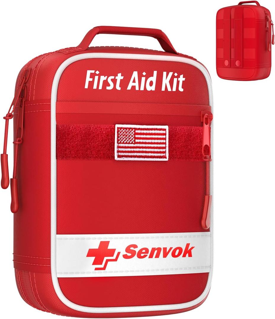 Senvok 121 Pcs First Aid Kit for Car, Home & Travel - Emergency Survival Kit with Zip Stitch Wound Closure and Molle Pack Pockets - Ideal for Camping, Hiking, Outdoor Adventures (Small)