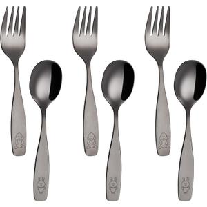 ANNOVA Kids Silverware Children's Safe Flatware Set Stainless Steel - Children Forks, Children Tablespoons, Toddler Utensils, Metal Cutlery Set for LunchBox (Black Gold, 6)