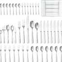 HIKAA 45-Piece Silverware Set with Organizer, Heavy Duty Stainless Steel Flatware for 8, Cutlery Utensil Sets with Serving Utensils, Mirror Polished, Dishwasher Safe