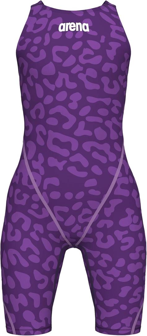 Arena Girls Junior Racing Suit Powerskin St Next Open Back Swim Tech Suit Competitive Swimsuit (22, Leopard Skin Violet)