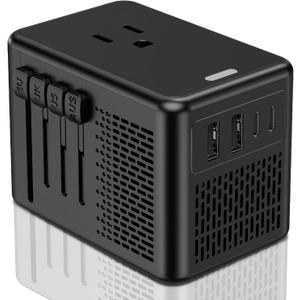 220V to 110V Voltage Converter US to Europe for Hair Dryer with Fast Charging 2 USB A 2 USB C, Power Converter Adapter Combo European Travel Converter International Adapter C A I G (Black)