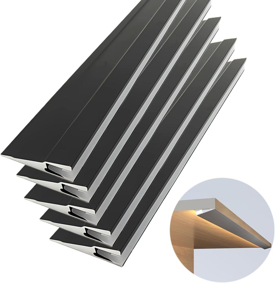 5Pack 1M/3.3ft Ultra-Thin Led Aluminum Profile, 45 Oblique Lighting Cabinet LED Lamp, Invisible H7mm Surface Mounted Wardrobe Layer Shelf Panel Hard Bar Strip Light Channel System(Black)