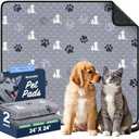 WanpeeGoo Washable Pee Pads, Puppy Pee Pad for Dogs, 2 Pack Absorbent Reusable Training Dog Pads Pet Puppy Pads, Non-Slip Potty Pads for Whelping, Playpen, Crate, Bed, Grey 24"x24"