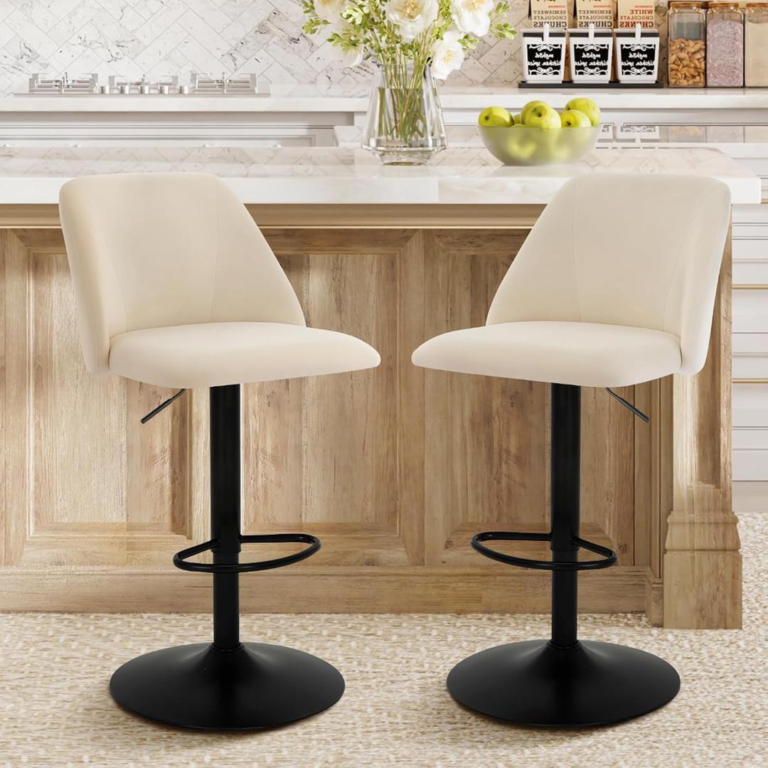 COLAMY Bar Stools Set of 1, Modern Swivel Bar Chairs, Adjustable Upholstered Barstools Counter Height with Full Backrest for Bar, Dining Room, Kitchen Island, Beige