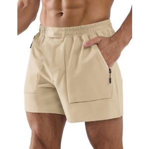 APTRO Men's Shorts Casual Hybrid Athletic 5'' Shorts Big Pockets with Adjustable Waist Khaki XL (XL)