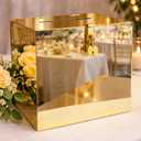 Acrylic Gold Mirror Wedding Card Box with Heart Lock, DIY Card Box with Stickers for Parties, Graduations & Special Events, 10x10x5.5 in
