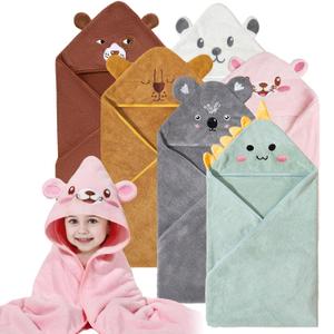 Baby Hooded Bath Towels,6 Pack Baby Bath Towel Set,Soft and Absorbent Toddler Towels with Hood for Babies,Toddler,Infant,Kids,Newborn Essential(31.5 X 31.5 Inch) (Brown+gray+green+pink+white+yellow)