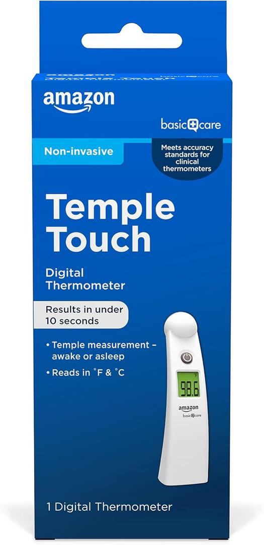 Amazon Basic Care Temple Touch Digital Thermometer, White (Pack of 1)