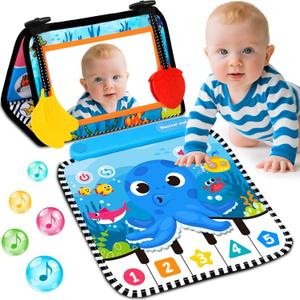 Tummy Time Mat Mirror Toys - Musical Activity Playmat Baby Toys for Newborn - Black and White High Contrast Montessori Sensory Crinkle Toy for Infant 0-3-6-12 Months Babies Boys Girls Shower Gifts Tummy Time Mat Mirror Toys - Musical Activity Playmat Baby Toys for Newborn - Black and White High Contrast Montessori Sensory Crinkle Toy for Infant 0-3-6-12 Months Babies Boys Girls Shower Gifts