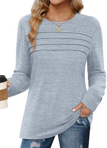 WIHOLL Long Sleeve Shirts for Women Tunic Tops Fall Sweaters Fashion 2025 Winter Clothing Sweater, M