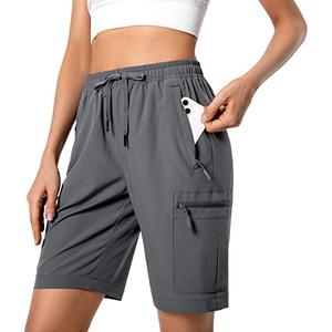 Women's Lightweight Hiking Cargo Shorts Quick Dry Athletic Shorts for Camping Travel Golf with Zipper Pockets Water Resistant Dark Grey, L