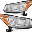 Headlight Assembly for Honda for Accord 2008-2012 Chrome Housing Amber Reflector Clear Lens Driver and Passenger Side Headlamp