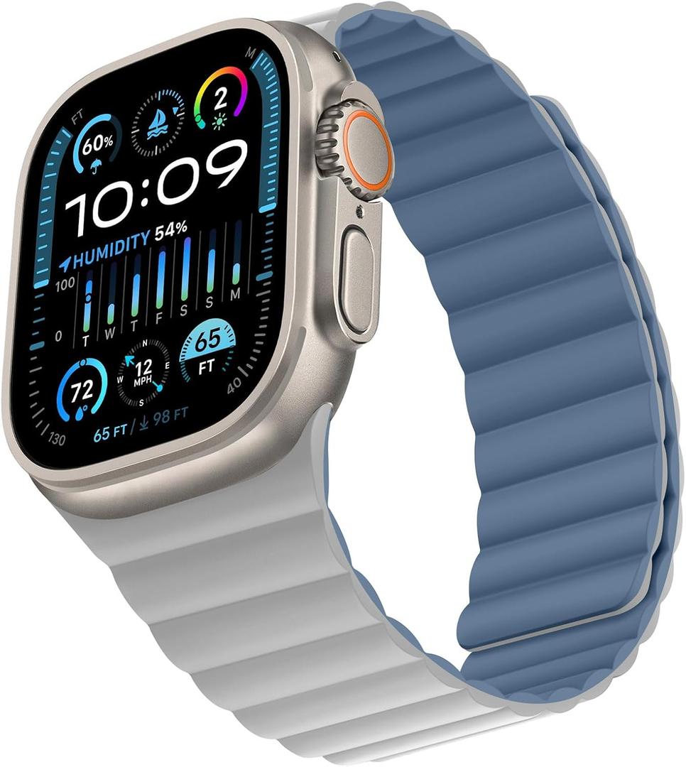 Compatible with Apple Watch Band 49 46 45 44 42 41 40 38mm, Double Sided Wearable Silicone Magnetic Strap for iWatch Ultra SE Series 10 9 8 7 6 5 4 3 2 1 (42/44/45/46/49, Gray/Blue) (49mm/46mm/45mm/44mm/(42mm series3 ), Gray/Blue)