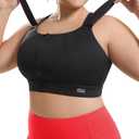 High Impact Sports Bras Non Pads Zip Front Adjustable Racerback Bra for Large Bust Women Workout Running,XL
