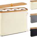 Toilet Paper Storage Basket with Lid and Handle for Bathroom Bamboo Collapsible Toilet Paper Holder Storage with Non-Slip Bottom ,Extra Toilet Roll Storage, Beige (Medium)