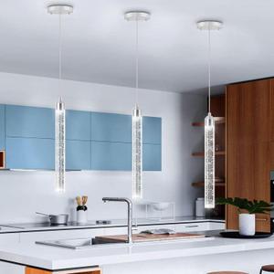 1-Light Modern Crystal Pendant Lighting LED Dimmable Pendant Light Kitchen Island Dining Room (Silver)