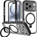 for iPhone 17 Pro Case with Magnetic Invisible Stand [Compatible with MagSafe] Military Drop Protection Shockproof Slim Translucent Skin-Touch Case Cover Black