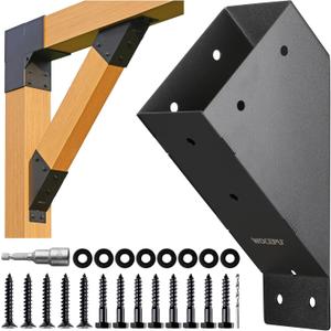 4pack 45 Degree Angle Support Bracket, for 4x6 (Actual 3.5''x5.5'') Pergolas, Gazebo, Deck Porch, Cabin Elevated Wood Support Kit (Frosted-Black)