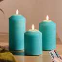 Eywamage Turquoise Blue Flameless Pillar Candles with Remote, Flickering LED Candles Battery Powered Real Wax Set of 3