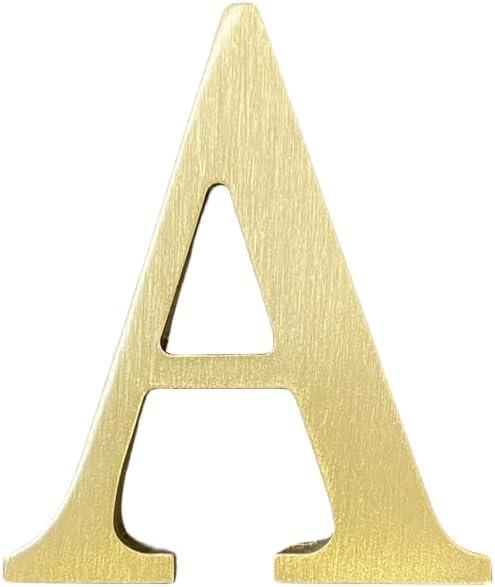 1.77 Inch Height Self Adhesive Solid Brass English Letters 4.5CM Wall sticker Gold Mail Box Numbers House Address Numbers Shop Studio Name DIY Combination For Wall Home Decor Hardware (Letter A)