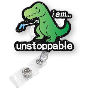Funny Dinosaur Badge Reel Retractable for Nurse Nursing Student RN CNA LPN Medical Worker & Teacher, Im Unstoppable Dino Badge Clip, T-Rex Badge Holder with Alligator Clip & 24 Durable Nylon Cord