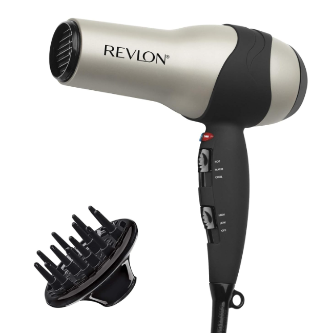 REVLON Turbo Hair Dryer with Advanced Ionic Technology, Ceramic Coating | Turbo Heat and Cold Shot Features, 1875 Watts for Fast Drying and Shine (Silver)