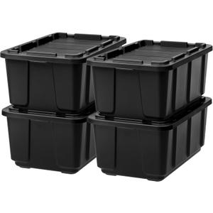 IRIS USA 589090 27 Gallon Utility Tough Stackable Plastic Storage Tote, Black (4 Pack)