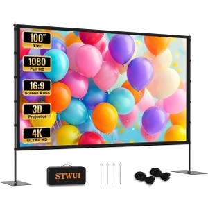 STWUI Projector Screen with Stand - 100 Inch Outdoor Projector Screen Portable Projector Screens 16:9 4K HD Outdoor Movie Screen with Carry Bag Can Enioy Home Theater Projection Screen