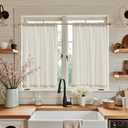 jinchan Beige Linen Kitchen Curtains 45 Inches Farmhouse Cafe Curtains Light Filtering Flax Country Rustic Bathroom RV 2 Panels Crude