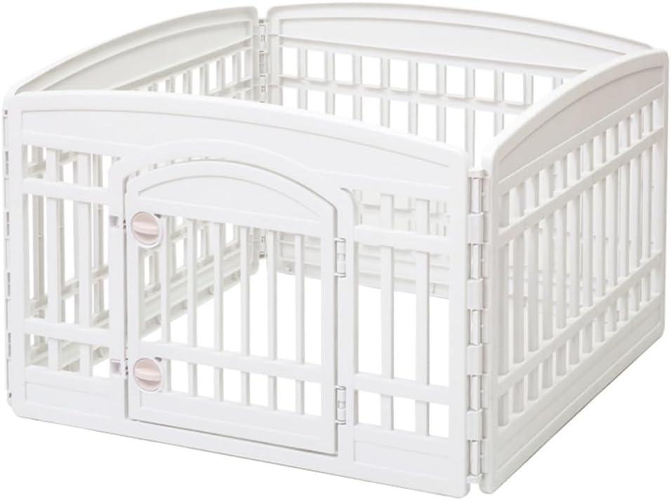 Pet Playpen Gate for Dogs Heavy Plastic Puppy Exercise Pen Small Pets Fence Puppies Folding Cage 4 Panels for Puppies and Small Dogs House White (33.5x33.5 Inches)