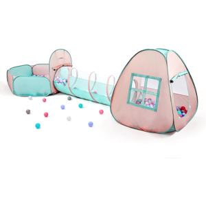 3 in 1 Pop Up Kids Play Tent with Tunnel and Ball Pit for Kids, Boys, Girls, Babies and Toddlers, Indoor/Outdoor Playhouse,Orange Pink/Light Green