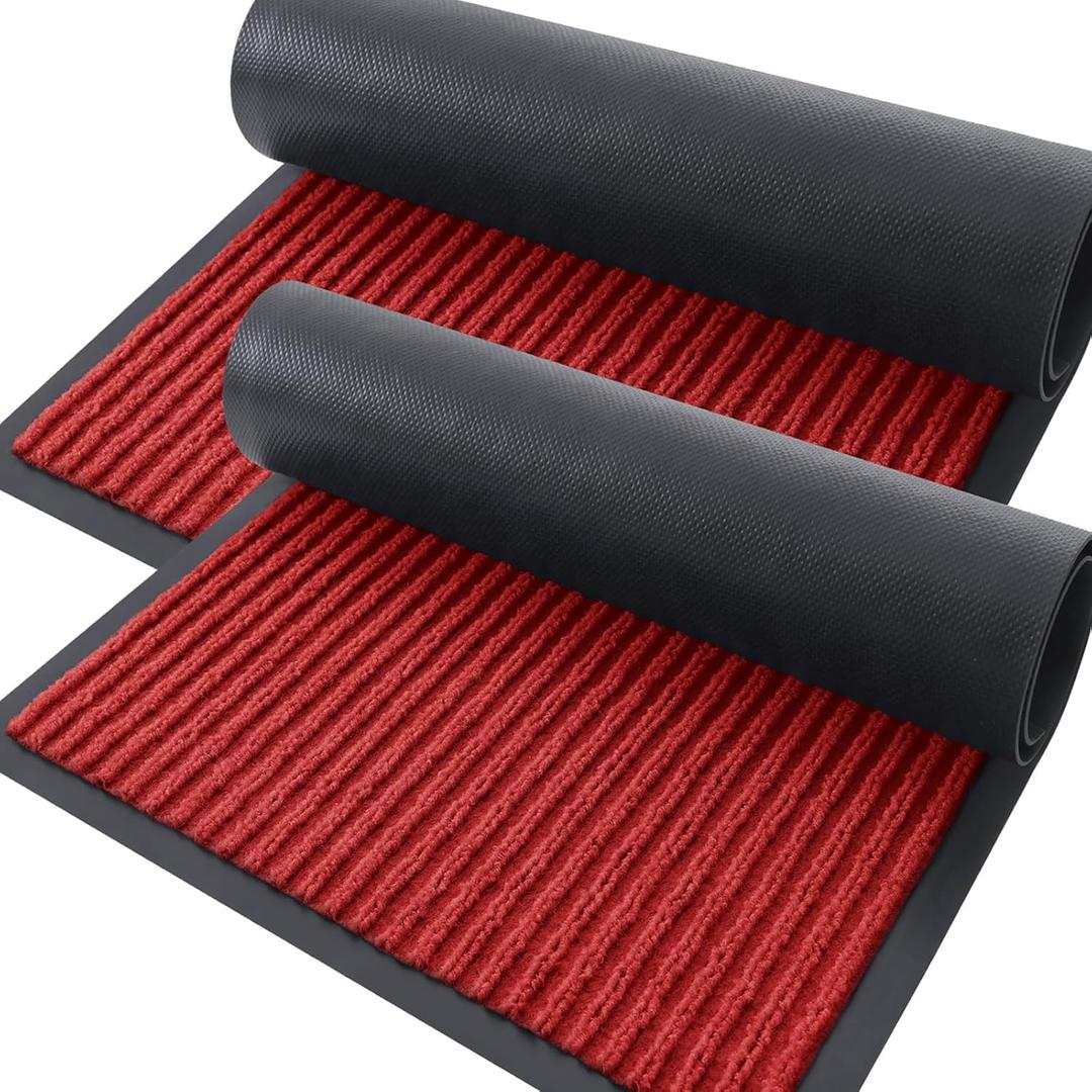 OLANLY Front Door Mat Indoor Outdoor Entrance, 2-Pack 33 x 21 Inch, Waterproof Heavy Duty Doormat, Fade Resistant, Low Profile, Easy Clean Patio Porch Welcome Floor Mats for Entry, Red