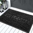 Yimobra Welcome Mat Outdoor 29.5x17, Waterproof Non-Slip Outdoor Mats for Front Door Outside Entrance, Low-Profile Entryway Mat Indoor for Garage Patio, Black