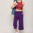 Lock and Love Womens Capri Pants Loose Yoga Pants Wide Leg Drawstring Comfy Lounge Pajama Capris Sweatpants with Pockets (Small, Wb2381_purple)