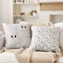 2 Pcs Halloween Pillow Covers 18 x 18 Inch White Ghost Throw Pillowcase Spooky Plush Cushion Cases Cute Ghost Halloween Decoration for Home Sofa Bed Couch Chair Living Room Bed Home