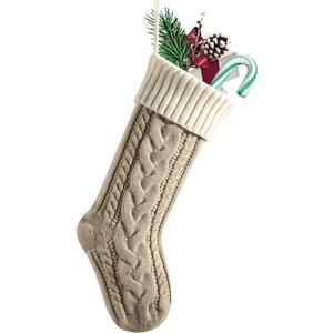 Nanou Christmas Stockings 18" Knitted Christmas Socks Family Holiday Decorations Great Big Stockings for Gift to Family, Friends and Kids (Flaxen(Body)+Ivory(Mouth), Length 18",Pack 1)