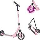 AERO MOBILITY Kick Scooter for Kids 6+, Teens & Adults | Light Up Wheels, Hand Brake, Rubber Deck Mat & Shock Absorption | Foldable & Height Adjustable, Pink