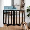 Dog Gate Indoor, Freestanding Dog Fence for The House, Doorways, Hallways,or Stairs,Pet Gate Foldable Wooden,Expandable 24" Height 2 Panels,Black