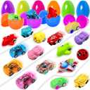 AMENON 18 Pack Prefilled Easter Eggs with Pull-Back Car Toys for Boys Easter Basket Essential 18 Styles Vehicle and 1 Golden Egg, Plastic Surprise Egg Hunt for Kids Basket Stuffers Party Favors