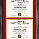 GraduationMall Double 8.5x11 Diploma Frame,Solid Wood & Tempered Glass,Black Finish with Gold Trim,Red & Gold Mat
