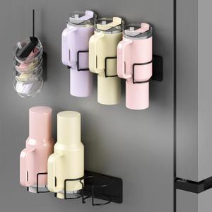 Magnetic Stanley Cup Holder for Refrigerator,Water Bottle Organizer for Stanley 40 & 30 oz Tumbler with Handle, Tumbler Lid Organizer, Cup Organizer for Kitchen cabinets,Stanley Cup Accessories Black