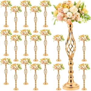 Rtteri 20 Pcs Large Wedding Centerpiece Table Decorations Tall Metal Flower Arrangement Stand Elegant Flower Vase Candle Holder for Wedding Reception Table Party Event Hotel Home Decor(Gold)
