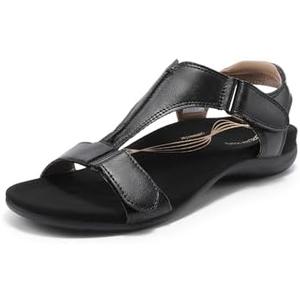 DREAM PAIRS Womens Sandals Arch Support T-Strap Orthopedic Flat Sandals Comfortable Summer Shoes Size 9
