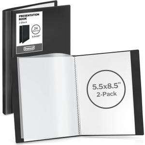 Dunwell Small Presentation Book 5.5x8.5 (2-Pack, Black), 24 Pockets Display 48 Half Size Pages, Plastic Binders with Sleeves, 5.5 x 8.5 Mini Booklets, Acid-Free Poly