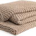 YnM Chunky Cotton Knit Throw Blanket, Cable Knit Throws for Bed Couch Sofa, Comfy & Relaxing, Decorative Piece for Farmhouse Modern Boho Rustic Scandinavian Chic Vibe, Beige 80x87 Inches (Beige - Medium Weight)