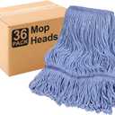 36 Pack Commercial Mop Head Replacement, Heavy Duty Mop Head Commercial Replacement for General and Floor Cleaning, Wet Industrial Blue Cotton Looped End String Head Refill (Blue)
