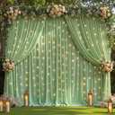 10 x 10ft Sage Green Backdrop Curtains with Lights String Green Polyester Photo Drapes Wrinkle Free Curtains Backdrop for Birthday Parties Wedding Reception Baby Shower Ceremony-5 x 10ft x 2P