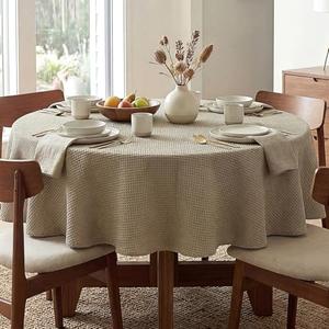 H.VERSAILTEX Round Tablecloth Waffle Textured Waterproof Table Cloth Stain Resistant Wrinkle Free Washable Decorative Table Cover for Dining, Kitchen, Wedding and Parties (60x60 Inch, Taupe)