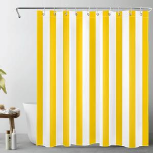 LB Yellow and White Shower Curtain for Bathroom, Modern Striped Bathroom Curtains Geometric Patterns Vertical Stripe Washable Polyester Fabric Bathroom Shower Curtains with Hooks, 60x72 Inch (60"W x 72"L (Pack of 1))